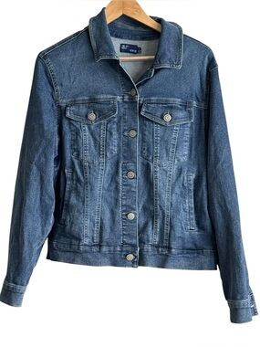 Project Indigo Blue Denim Jacket Classic Button Front Womens Size Large